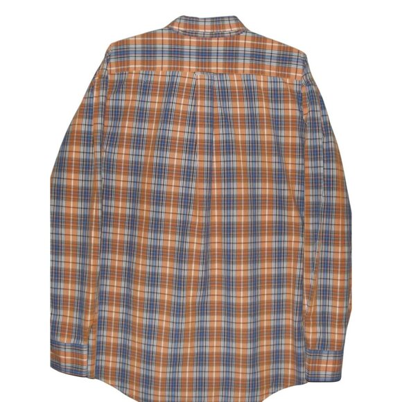 IZOD Shirt Mens XL Orange White Blue Plaid Button-Down Collar Heritage Tartan - Picture 2 of 12